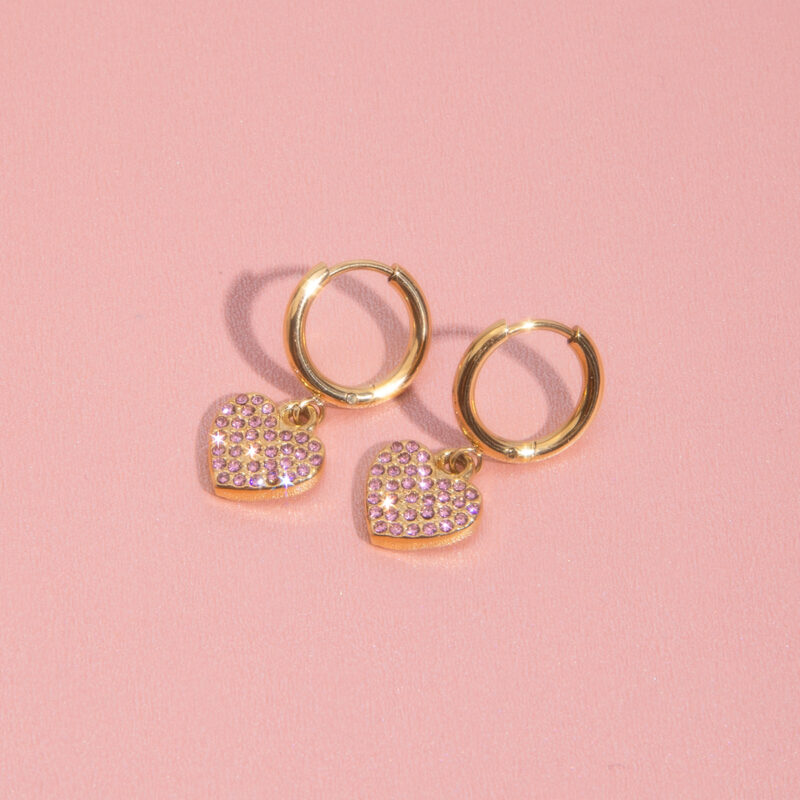 Zircon Heart Pendant Earrings for Women – 18K Gold-plated Stainless Steel - Image 3