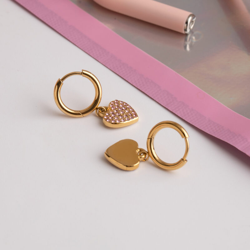 Zircon Heart Pendant Earrings for Women – 18K Gold-plated Stainless Steel - Image 6