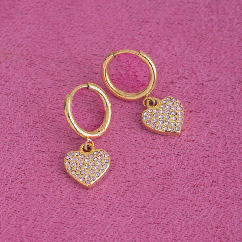 Zircon Heart Pendant Earrings for Women – 18K Gold-plated Stainless Steel