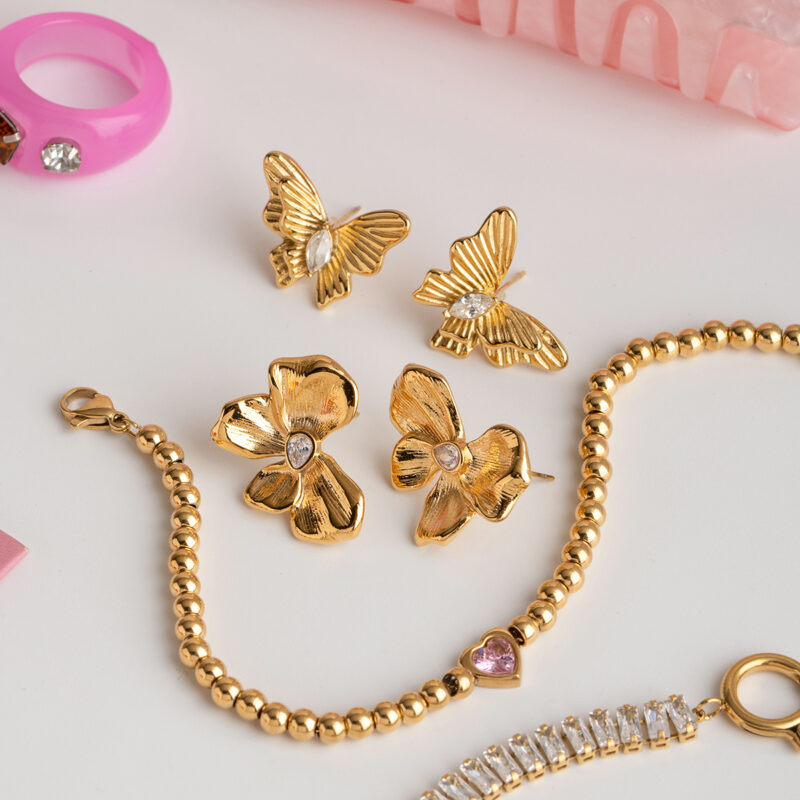 18K Gold-Plated Butterfly Design Earrings for Women - Zircon Bow Studs - Image 3