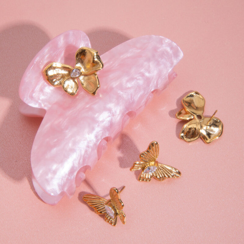 18K Gold-Plated Butterfly Design Earrings for Women - Zircon Bow Studs - Image 2