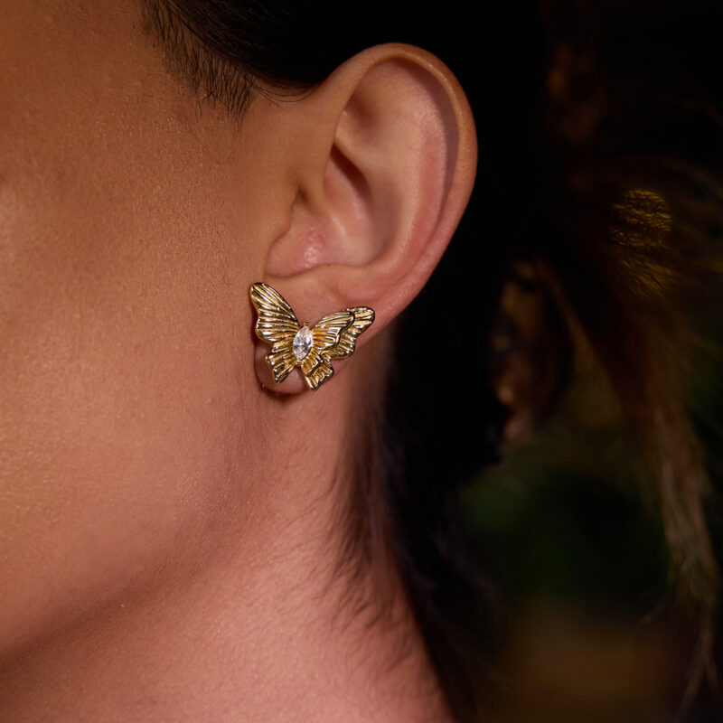 18K Gold-Plated Butterfly Design Earrings for Women - Zircon Bow Studs - Image 6
