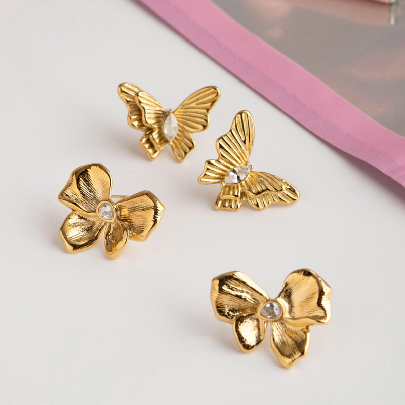 18K Gold-Plated Butterfly Design Earrings for Women - Zircon Bow Studs - Image 7