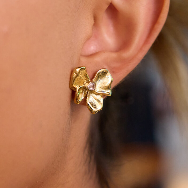 18K Gold-Plated Butterfly Design Earrings for Women - Zircon Bow Studs - Image 5