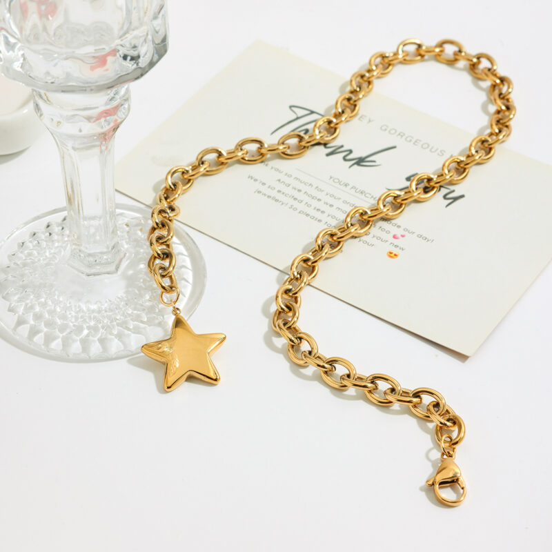 Minimalist Five-Pointed Star Pendant Necklace - 18K Gold-Plated Stainless Steel for Women - Image 4