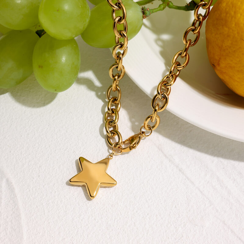 Minimalist Five-Pointed Star Pendant Necklace - 18K Gold-Plated Stainless Steel for Women - Image 6