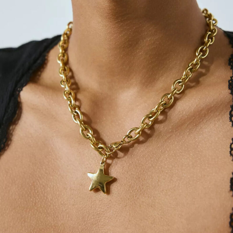 Minimalist Five-Pointed Star Pendant Necklace - 18K Gold-Plated Stainless Steel for Women