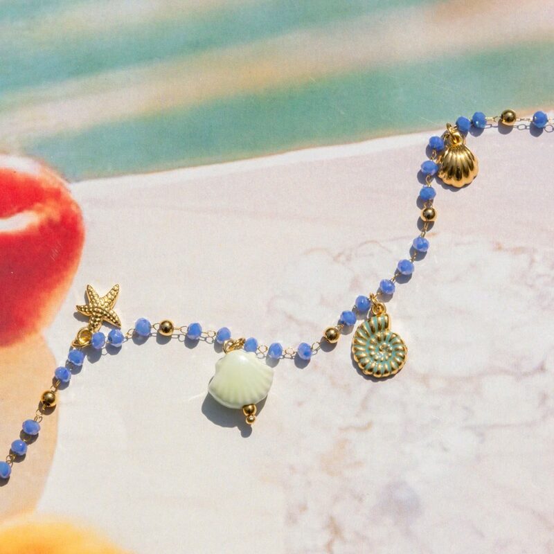 Boho Crystal Beaded Shell Charm Bracelet - Image 6