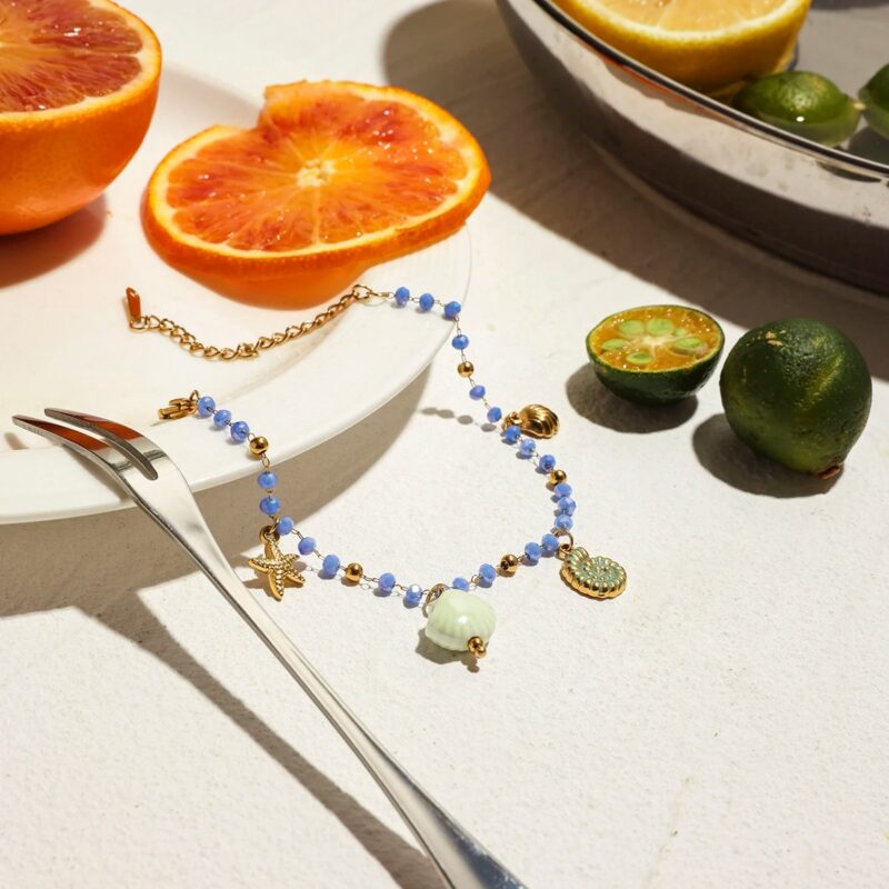 Boho Crystal Beaded Shell Charm Bracelet - Image 2