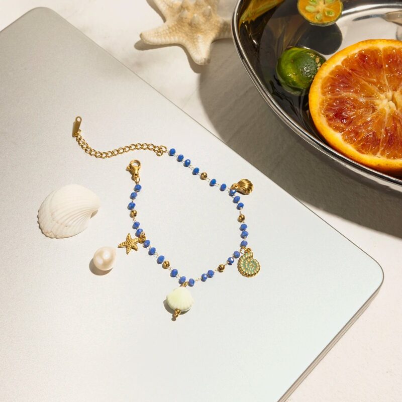 Boho Crystal Beaded Shell Charm Bracelet - Image 7