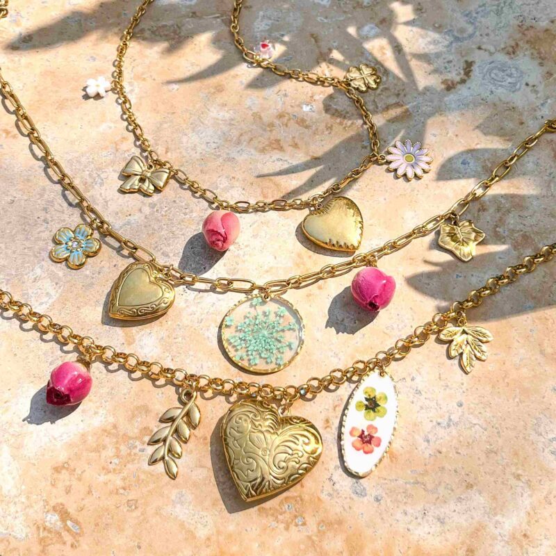 18K Gold-Plated Heart Charm Flower Pendant Necklace for Women - Image 3