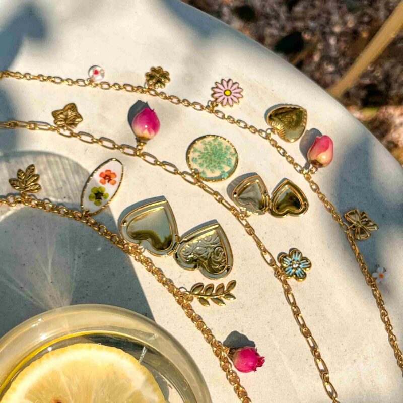 18K Gold-Plated Heart Charm Flower Pendant Necklace for Women - Image 5