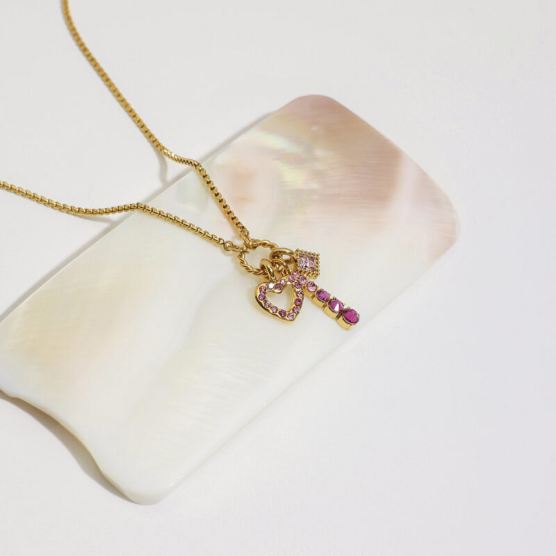 Pink Zircon Heart Pendant Necklace - Image 5