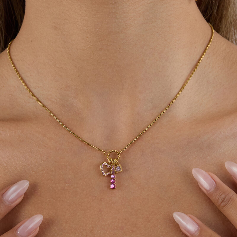 Pink Zircon Heart Pendant Necklace - Image 3