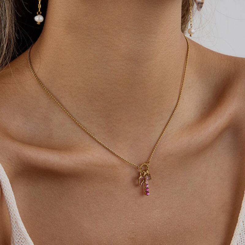Pink Zircon Heart Pendant Necklace - Image 4