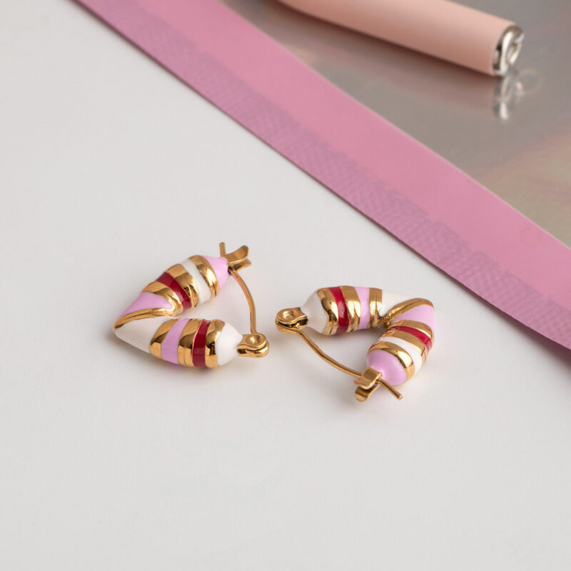 Pink Heart Hoop Earrings - Image 5