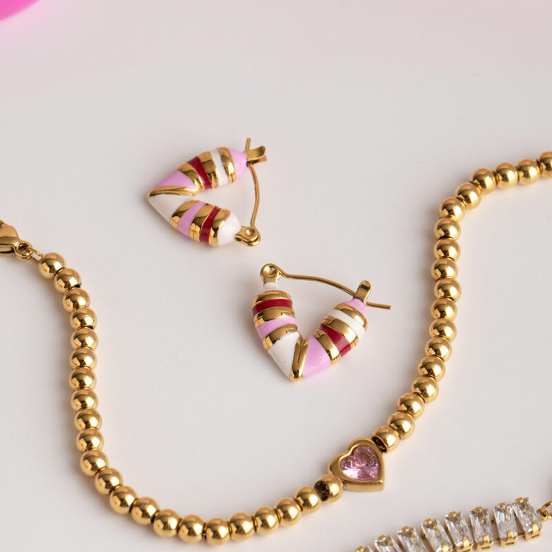 Pink Heart Hoop Earrings - Image 4