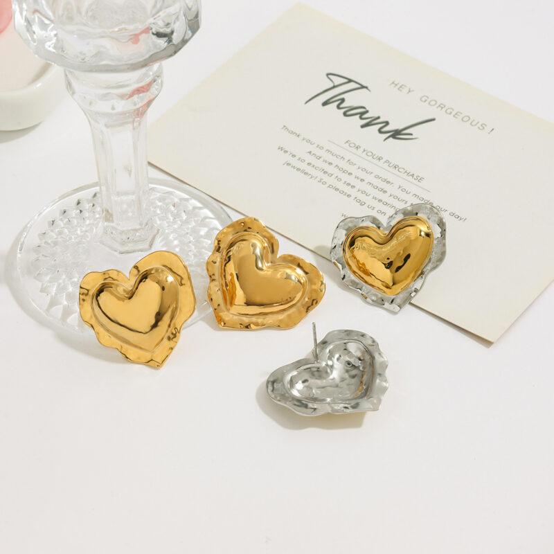 Two-Tone Hammered Heart Earrings - Image 7