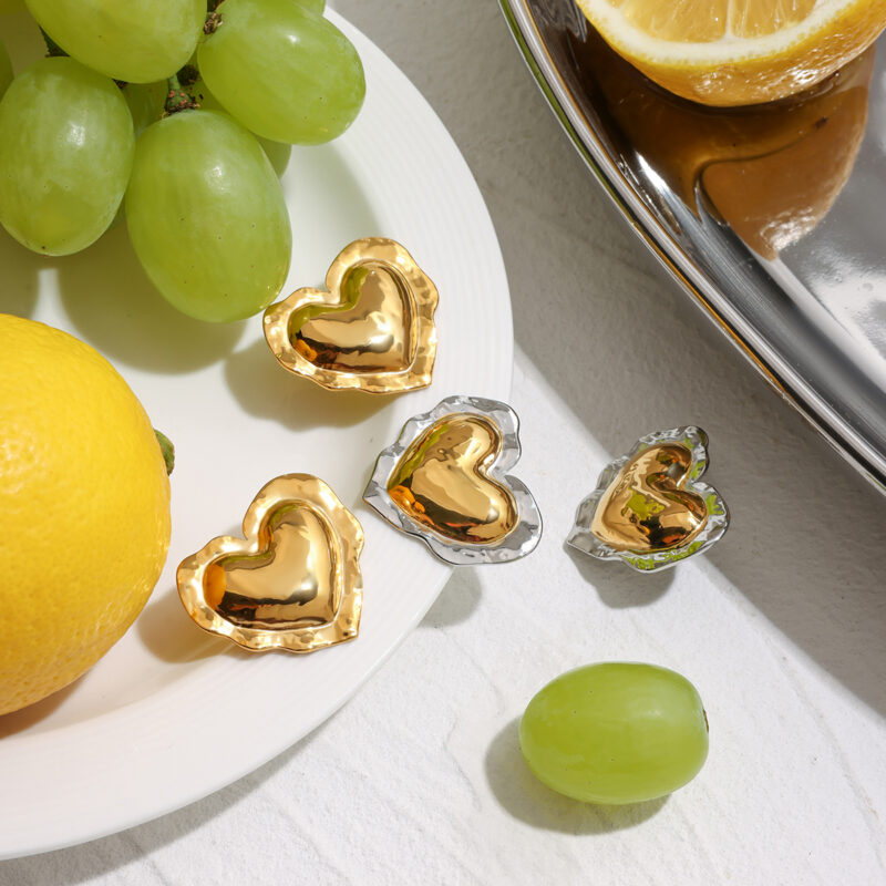 Two-Tone Hammered Heart Earrings - Image 4