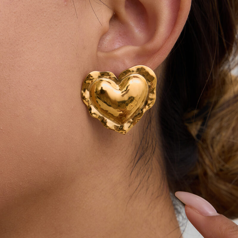 Two-Tone Hammered Heart Earrings - Image 3