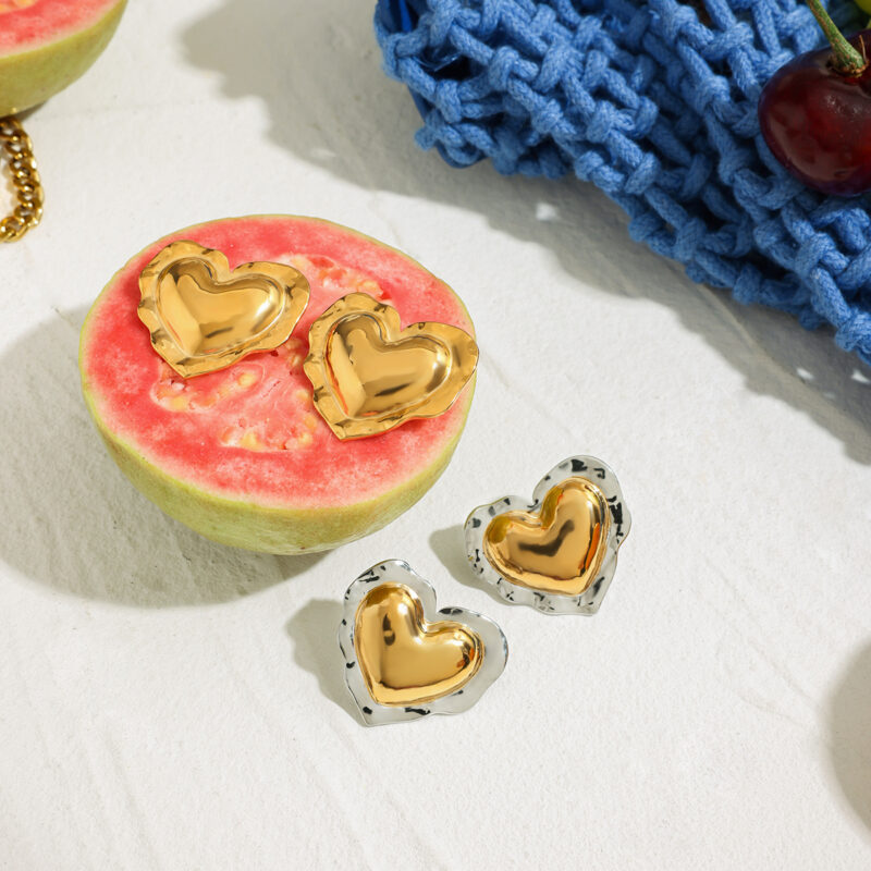 Two-Tone Hammered Heart Earrings - Image 6