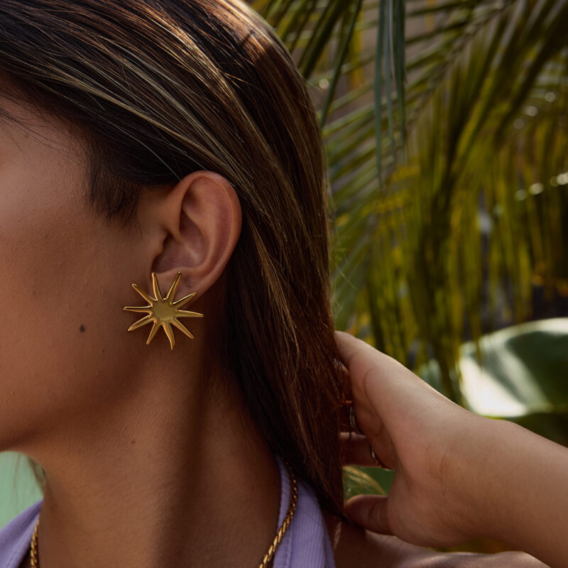 Glossy Sunflower Stud Earrings - Image 3