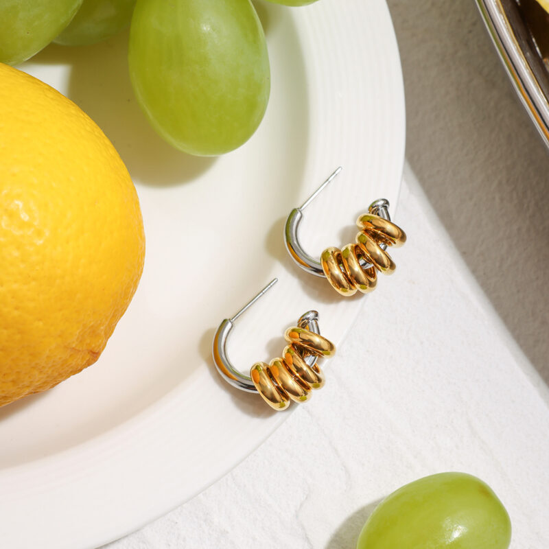 Two-Tone Multi-Ring Pendant Earrings - Image 3