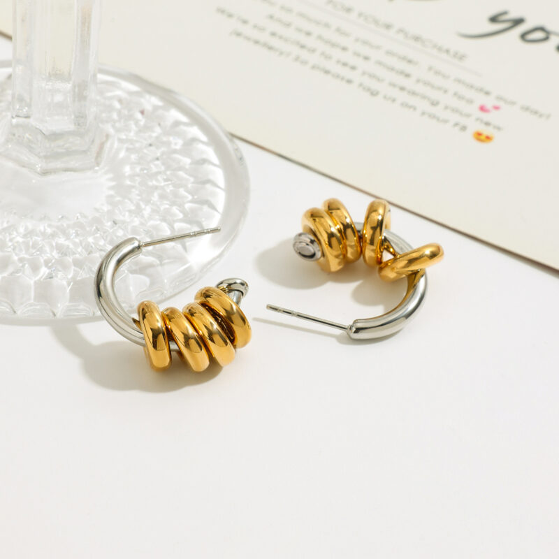 Two-Tone Multi-Ring Pendant Earrings - Image 5