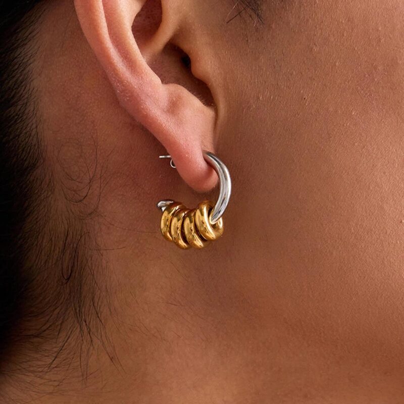 Two-Tone Multi-Ring Pendant Earrings