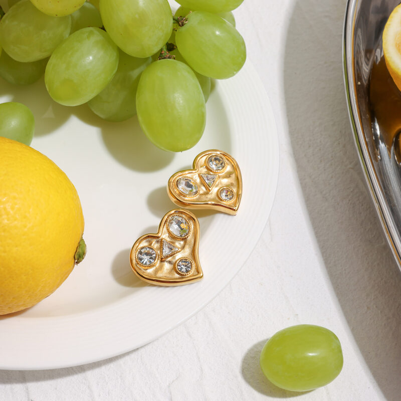 Geometric Heart Zircon Earrings - Image 3