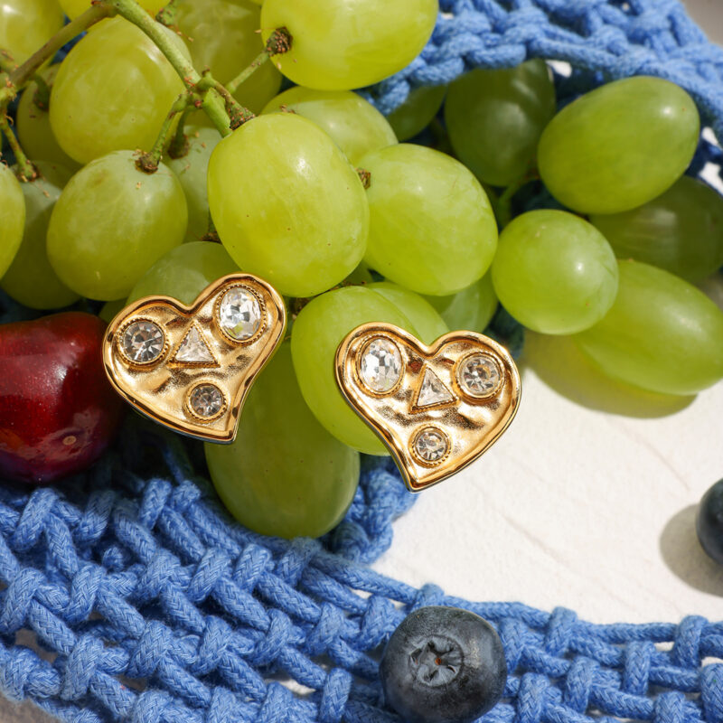 Geometric Heart Zircon Earrings - Image 4