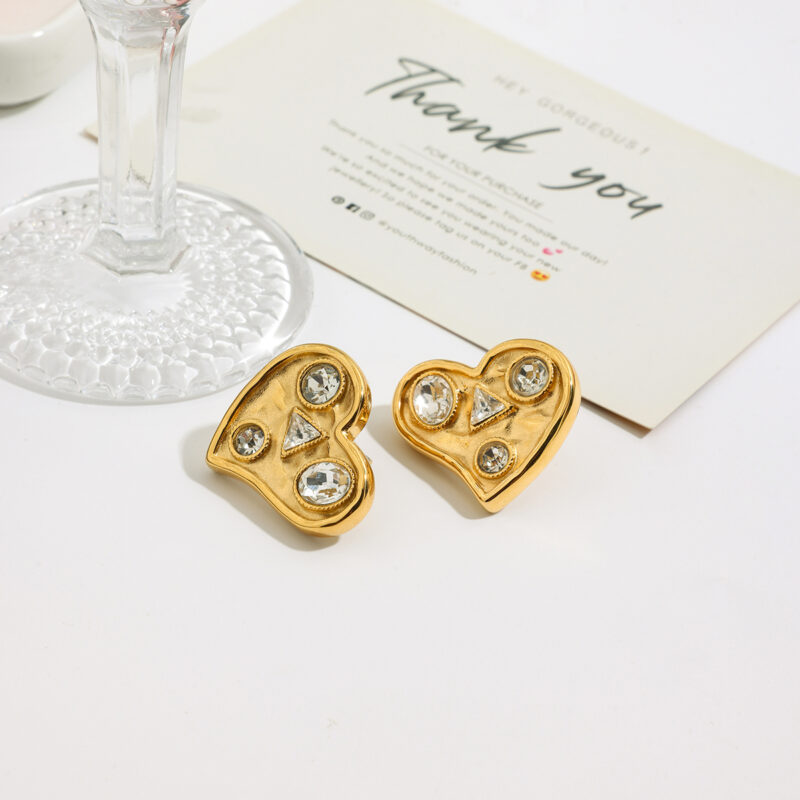 Geometric Heart Zircon Earrings - Image 6