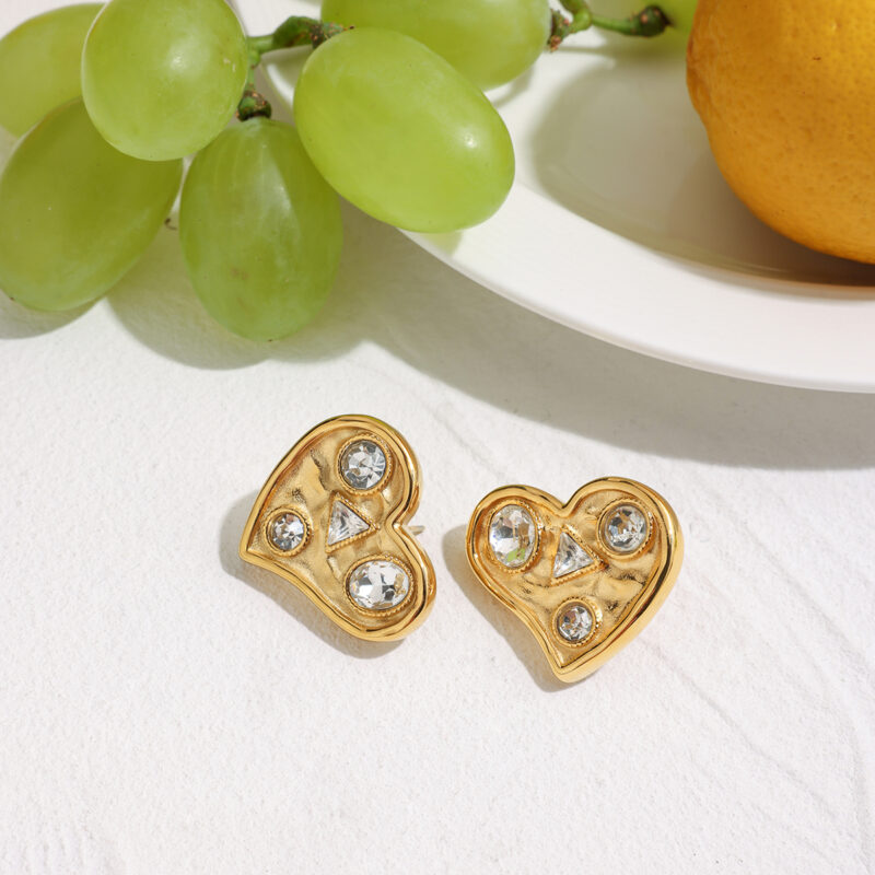 Geometric Heart Zircon Earrings - Image 2