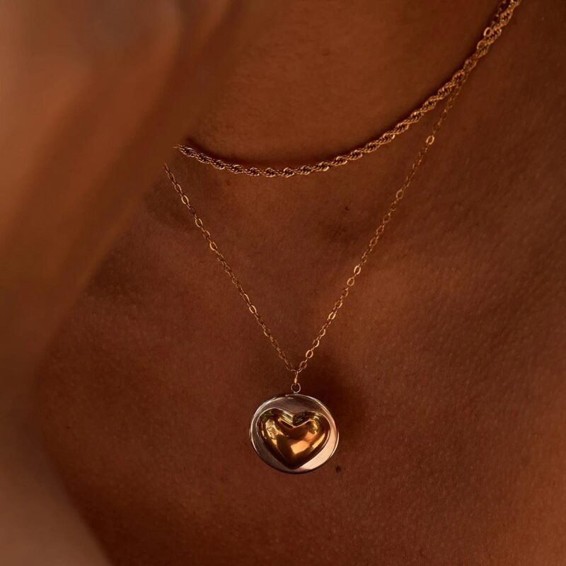 Two-Tone Heart Pendant Necklace