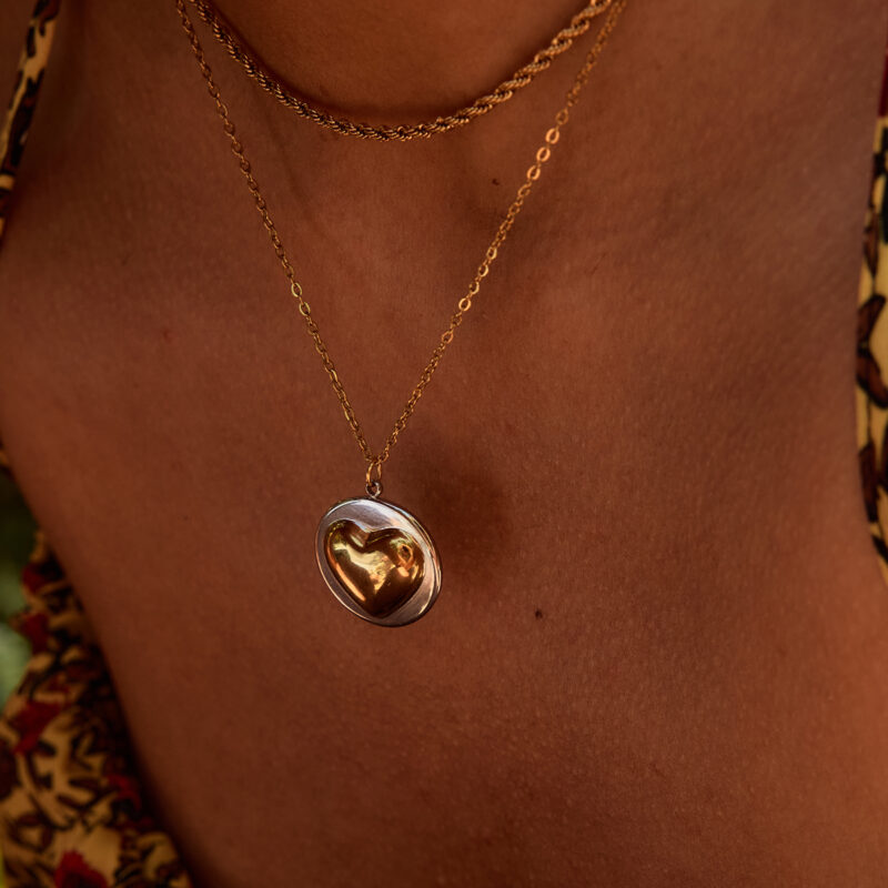 Two-Tone Heart Pendant Necklace - Image 3