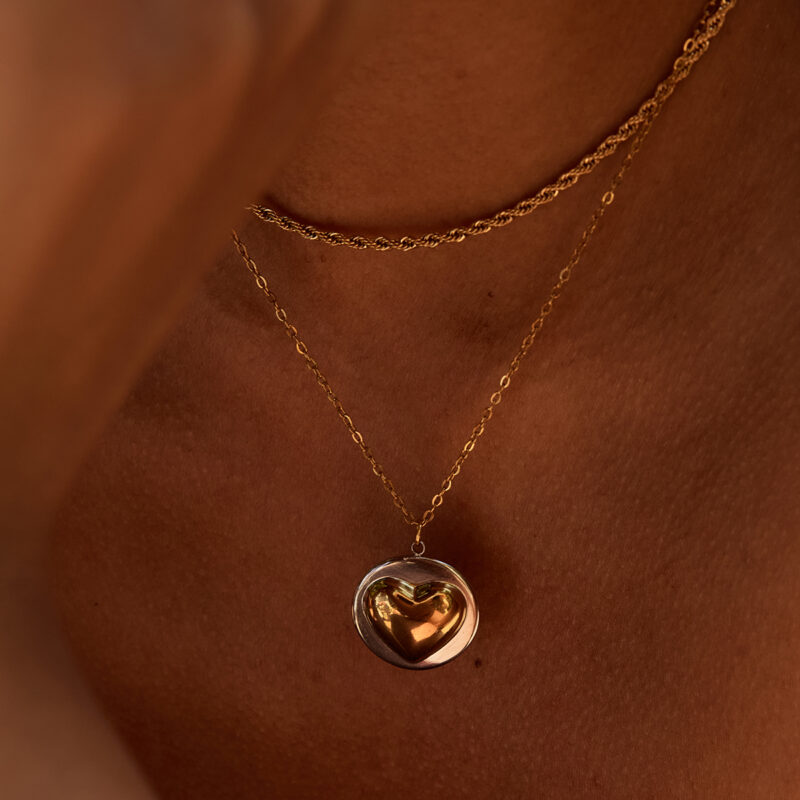 Two-Tone Heart Pendant Necklace - Image 2