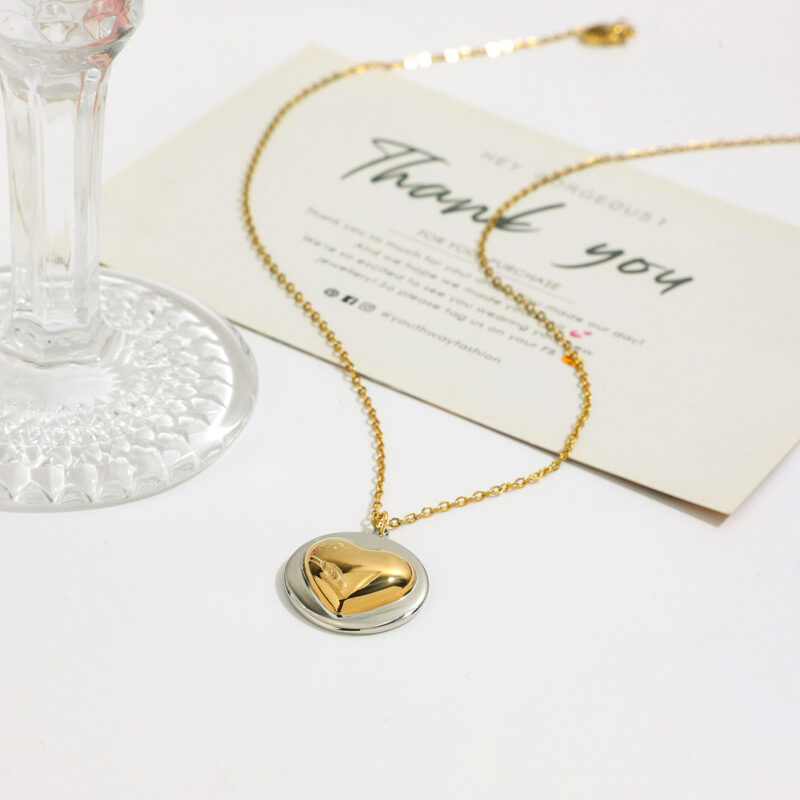 Two-Tone Heart Pendant Necklace - Image 6