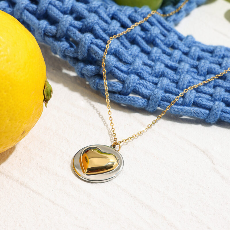 Two-Tone Heart Pendant Necklace - Image 4