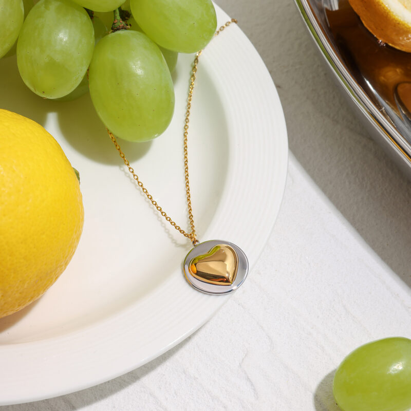 Two-Tone Heart Pendant Necklace - Image 5