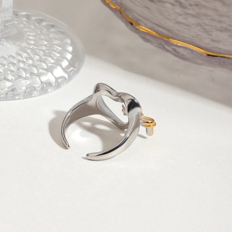 18K Gold Heart Bow Open Ring for Women - Image 6