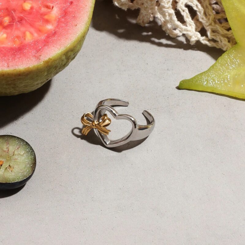 18K Gold Heart Bow Open Ring for Women - Image 7