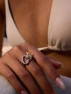 18K Gold Heart Bow Open Ring for Women