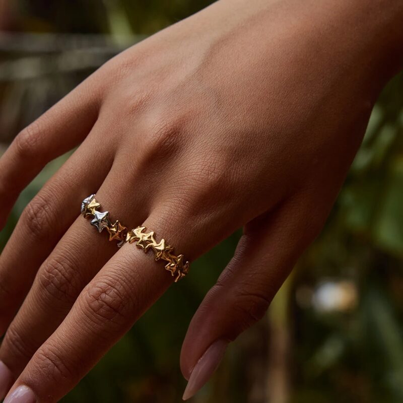 18K Gold-Plated Two-Tone Stainless Steel Star Open Ring for Women - Image 5