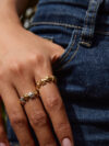 18K Gold-Plated Two-Tone Stainless Steel Star Open Ring for Women