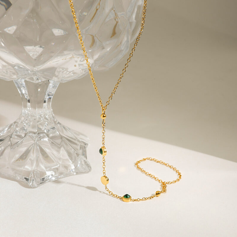 Elegant Green Zircon Finger Bracelet – 18K Gold Plated Stainless Steel - Image 4