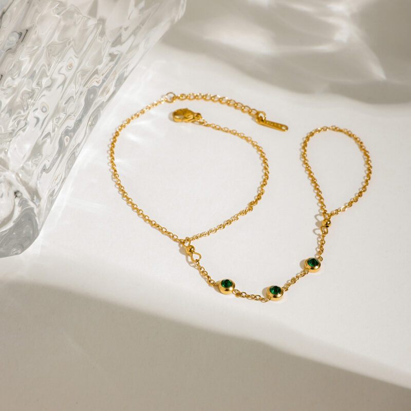 Elegant Green Zircon Finger Bracelet – 18K Gold Plated Stainless Steel - Image 2