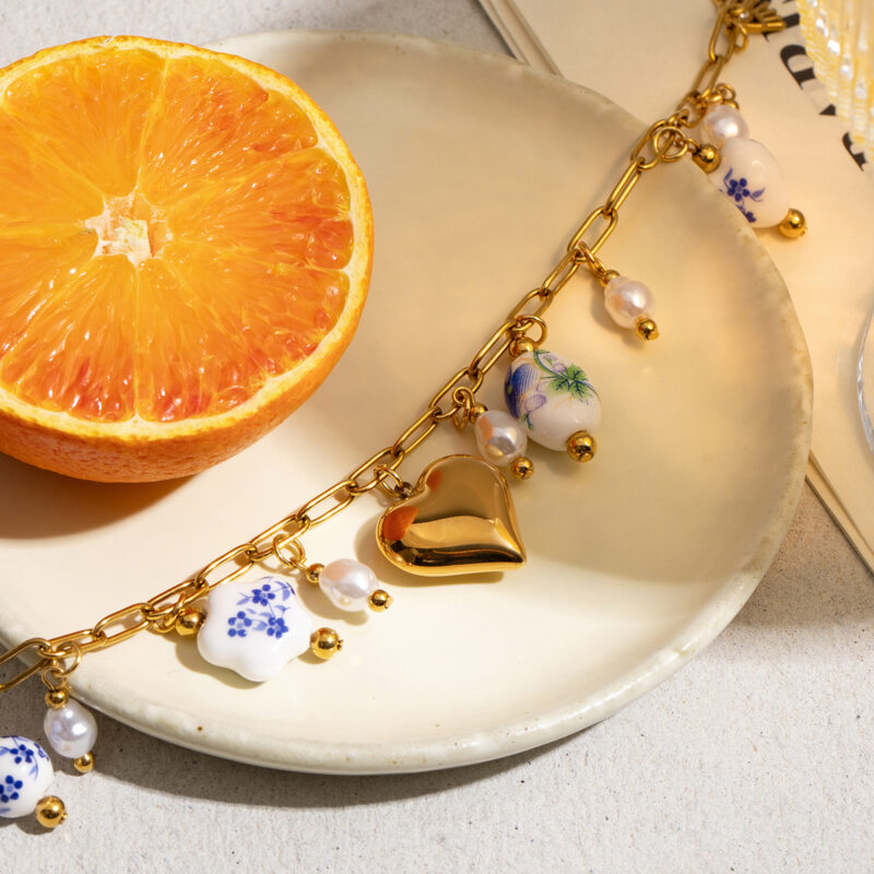 18K Gold-Plated Heart & Flower Pendant Necklace - Image 6
