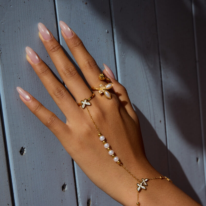 18K Gold Plated Pearl Butterfly Finger Bracelet for Women - Waterproof & Stylish - Image 3