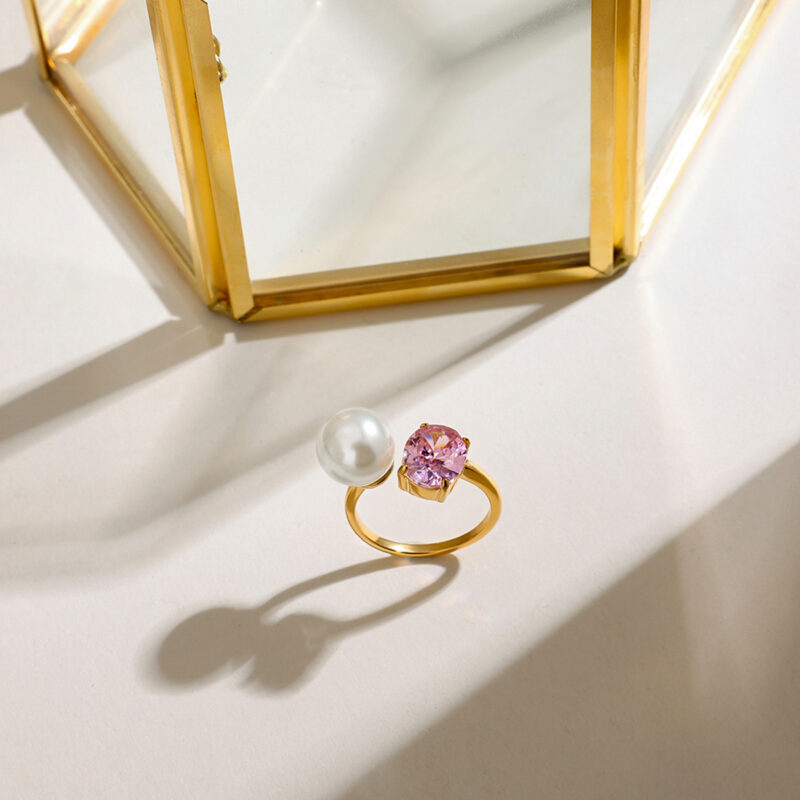 Elegant 18K Gold Zircon & Pearl Ring for Women – Romantic Party Jewelry - Image 7