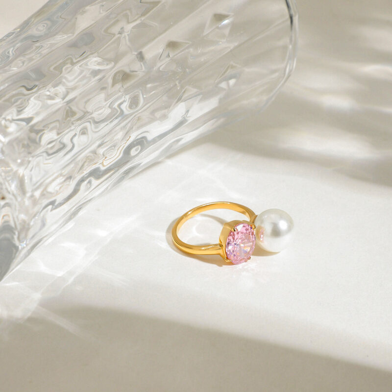 Elegant 18K Gold Zircon & Pearl Ring for Women – Romantic Party Jewelry - Image 6
